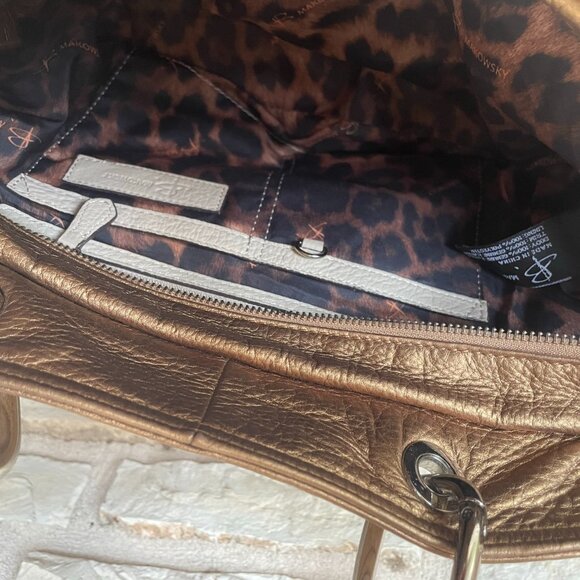 B Makowsky White and Bronze Large Leather Tote/Duffel Handbag Lined NWOT - Picture 10 of 12